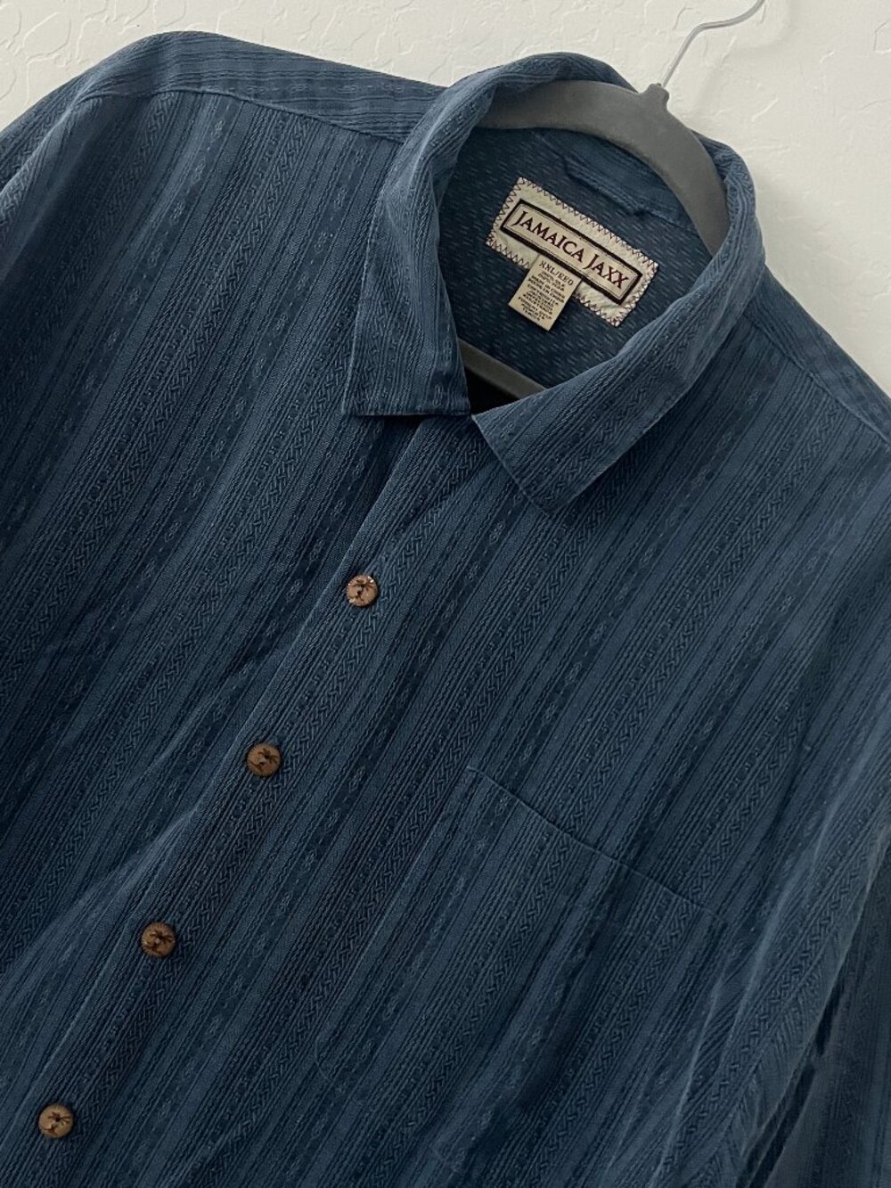 Vintage Jamaica Jaxx Silk Shirt XXL Blue Textured Striped Camp Resortwear Shirt